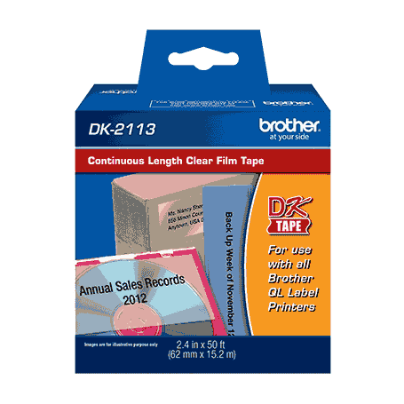 Papel termico / etiqueta Brother DK2113 DK2113 -BROTHER 62mm 15,2mt Negro sobre Transparente-Continuo Adhesivo p/QL