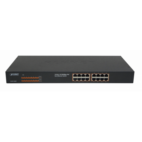 Switch no administrable POE PLANET FNSW-1600P FNSW-1600P PLANET 16-100-PoE48V 125W-total 802.3af Switch no-Admin Rack 3.2GBPS