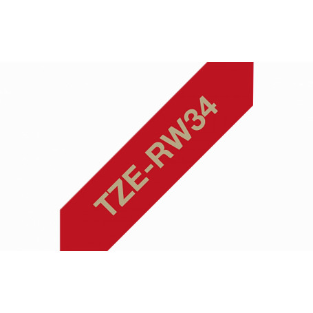 TZE-RW34 BROTHER Satin 12mm Dorado Rojo-Vino Cinta 4mt p/PT-H110/H200