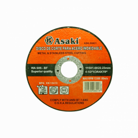 Disco Corte Uyustool MET4-16 MET4-16 ASAKI 115mm 1,0mm 22,2mm Disco Corte Sierra Metal x8500rpm ASK-08821