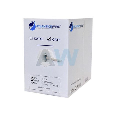 Unif. aleacion ATLANTICSWIRE AW-LANBOX-C6-305 ATLANTICSWIRE CABLE UTP CAT6 305MTS 23AWG CCA PVC GRIS CERTIFICADO