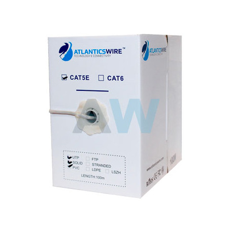 Unif. aleacion ATLANTICSWIRE AW-LANBOX-C5E-100 ATLANTICSWIRE CABLE UTP CAT5E 100MTS 24AWG CCA PVC GRIS CERTIFICADO
