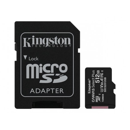 Memoria Flash y acc Kingston SDCS2/512GB Tarjeta Meroria MicroSD Kingston Canvas Select Plus de 512GB con adaptador a SD, (85...