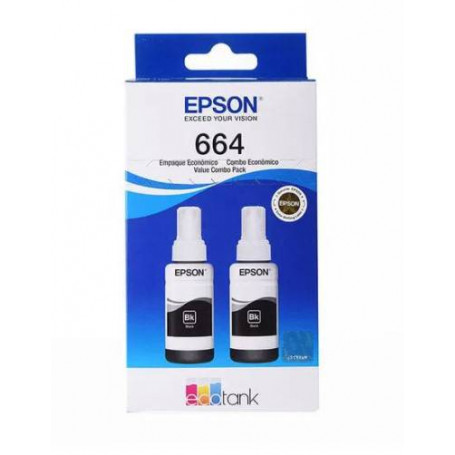 Tintas y Toner Epson T664120-2P Pack de 2 Botellas de Tinta Epson T664120, 70ml, Rendimiento 4.000 Páginas, Negro