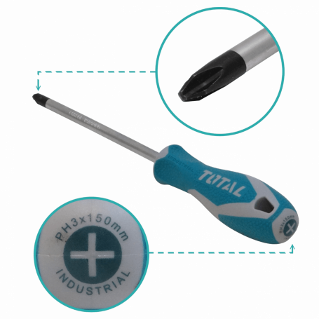 LLADOR-036 TOTAL Cruz-3 150mm 6pulg Atornillador 8mm PH3 Phillips