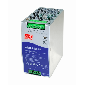 Transformador 30V 48V 57V Meanwell WDR-240-48 WDR-240-48 MEANWELL 180-550VAC 48VDC 240W 5A Ancho-63mm Riel-DIN Fuente Poder
