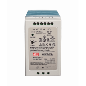 Transformador 12V Meanwell MDR-100-12 MDR-100-12 MEANWELL 12VDC 90W 7,5A Ajustable Ancho-55mm Riel-DIN Fuente-Poder