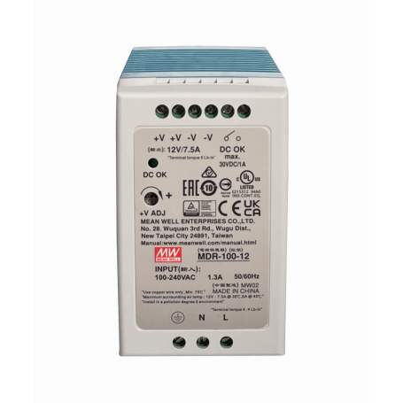 Transformador 12V Meanwell MDR-100-12 MDR-100-12 MEANWELL 12VDC 90W 7,5A Ajustable Ancho-55mm Riel-DIN Fuente-Poder