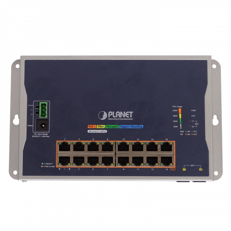 Industrial poe PLANET WGS-42 WGS-42 PLANET 16-1000-PoE+ 2-SFP 240W Switch Indust Admin Riel-DIN 48/54VDC