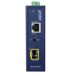 Chasis / Modulo / PCI PLANET IGT-815AT IGT-815AT PLANET 1-1000 1-SFP Riel-DIN industrial Media Converter req-Fuente