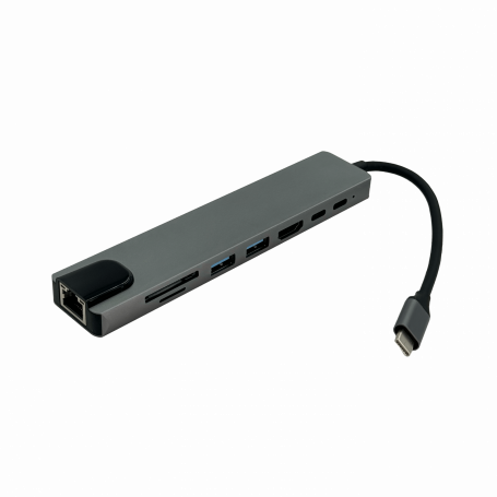 USB HUB / LAN RJ45 GENERICO HUB-CHASE HUB-CHASE Hub Type-C 1-USB-CM 2-USB-CH 1-HDMI 2-USB-AH SD/mSD RJ45-ETH Aluminio