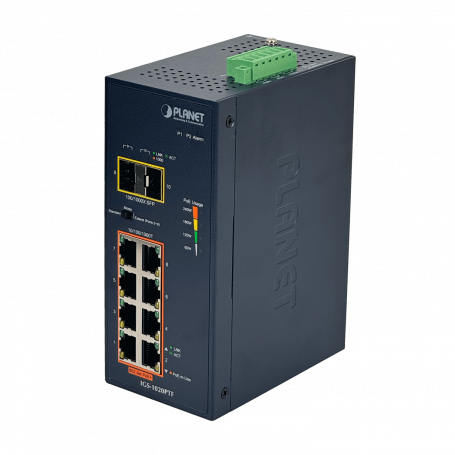 Industrial poe PLANET IGS-1020PTF IGS-1020PTF PLANET 8-1000-PoE+ 2-SFP 240W Switch Indust Admin Riel-DIN 48/54VDC