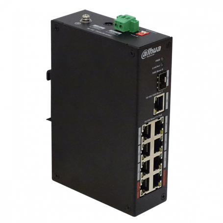 Industrial poe Dahua PFS3110-8ET-96 PFS3110-8ET-96 DAHUA Switch 8-100-PoE 96W-tot Industrial 1-1000 1-SFP 30mm inc53V 10p