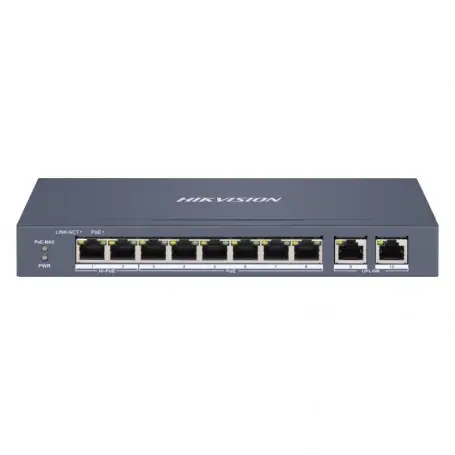 Switch no administrable POE HIKVISION DS-3E1310HP-EI Switch PoE Hikvision DS-3E1310HP-EI Administrable de 8-1000 poe, 2-SFP