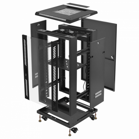 Rack Cerrado 18 a 45U Linkmade RK22-6LD RK22-6LD LINKMADE Desarmado 22U Vidrio 600mm 60cm-Fondo Rack Turbina PDU