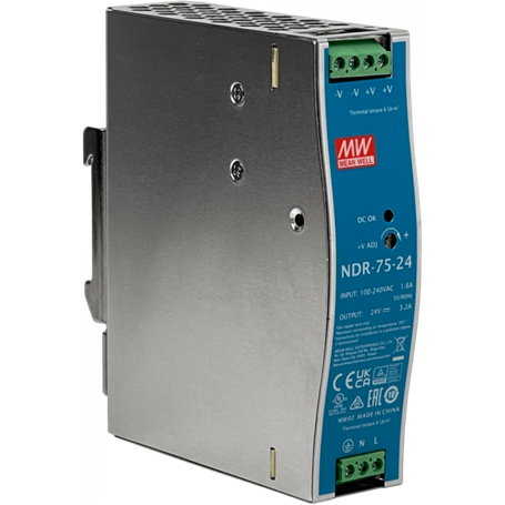 Transformador 30V 48V 57V Meanwell NDR-75-24 NDR-75-24 MEANWELL 24VDC 76W 3,2A ajust/24-28V Ancho-33mm Riel-DIN Fuente Poder