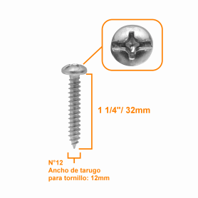 Tornillo / tuerca GENERICO R12-125 R12-125 20-unids. 12 x 1 1/4 Largo-32mm Plata Cruz Tornillos Roscalata Punta