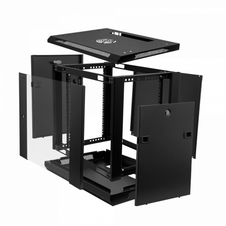 Rack Cerrado 2U a 15U LINKMADE RK09-4LD RK09-4LD LINKMADE Desarmado 9U 45CM-Fondo Gabinete Rack Pared Muro Negro