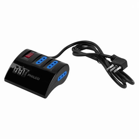 Alargador / Multiple-Ench GENERICO 2044N 2044N PHILCO Negro Alargador 1,5mt 3-enchufes 2-USB5V 1-USB-C 10A-250V 2500W