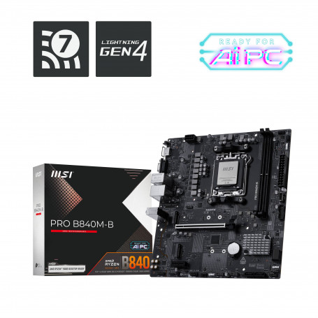 Placas Madre MSI 824142430972 MSI - PRO B840M-B - Motherboard - Micro ATX - AMD B840 - para Core Ultra / para Ryzen - AM5 DDR5