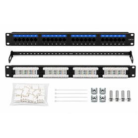PPC6-24 Patch Panel Cat6 24 Puertos RJ45 Rack 19" IDC 110 Negro c/accesorios