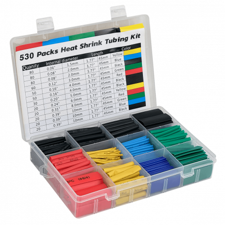 Kit de Tubos Termoretractil 530-Piezas 1,5 2 3 4 5 6 8 10mm Colores