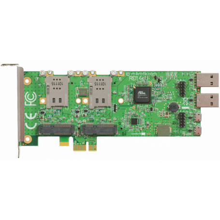 Minipci 3G/4G/LTE Mikrotik RB14EU RB14EU -MIKROTIK PCIe-x1 4-MINIPCIE 4-SIMCARD 6-USB Low/Normal-Profile Tarjeta