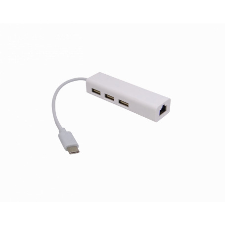 USB HUB / LAN RJ45 Generico USBC-LAN-HUB USBC-LAN-HUB USB-CM a Ethernet-RJ45 HUB-3-AH Blanco Cable-10cm Adaptador LAN USB3.1